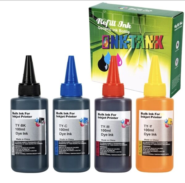 Universal Refillable DYE Ink Pack 4 Colours Compatible Universal Refillable DYE Ink Pack 4 Colours Compatible